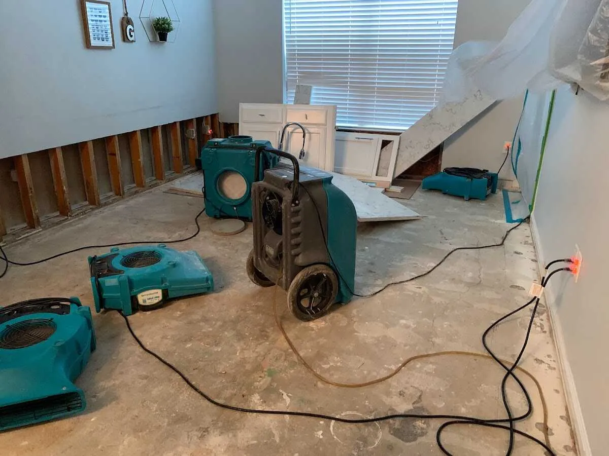 Dehumidifier in flood-cut room for Water Damage Restoration in Larkspur